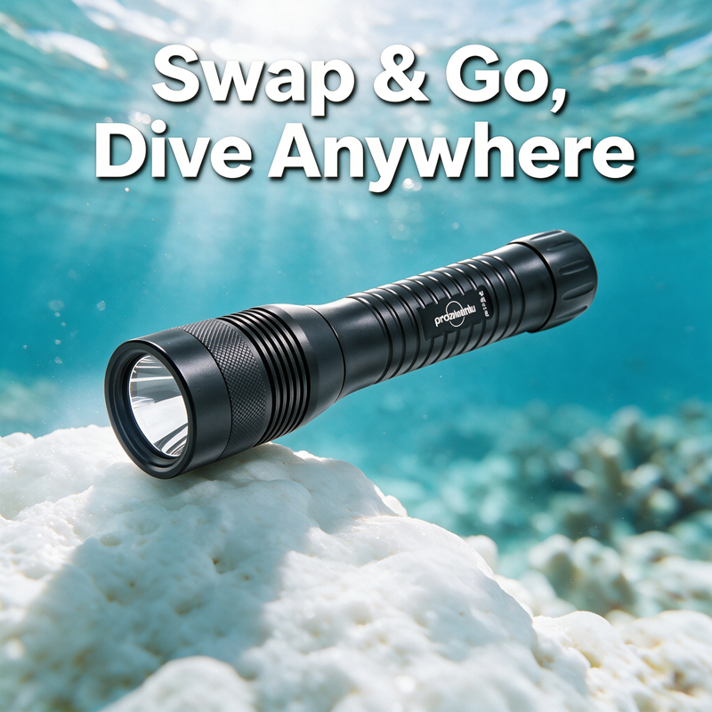 DL-C02 1200LM IP68 150M Dive Torch, Rotary Switch Dry Battery Underwater Flashlight for Scuba Snorkeling Night Dive
