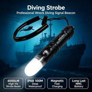 Prozhaozhu DL-XS06 4000LM Rechargeable 21700 Battery LED Dive Strobe Signal Light, IP68 100M Underwater Light for Wreck Diving
